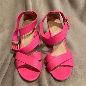 J Crew Hot Pink Mari Sandal Heels